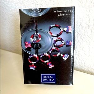 NWT Royal Limited Crystal Glass Wine Drink Charms - Red White and Blue